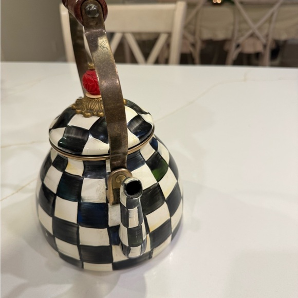 MacKenzie-Childs Black and White Checkered Teapot with Red Knob - Picture 6 of 8